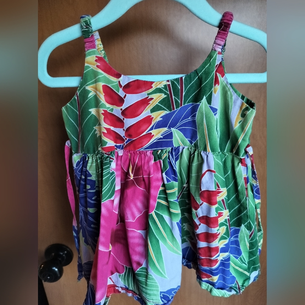 Kilohana Bright Tropical Leaf Print Cotton Beachy Dress Made in Hawaii 18-24M